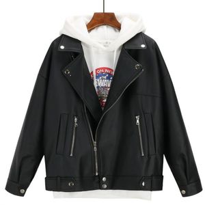 Arrival Women Autumn Winter Leather Jacket Oversized Boyfriend Korean Style Female Faux Coat Outwear Black Bike 211118