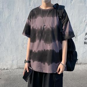 Męskie koszulki Koszulki Gradient Color Tie-Dye Koszulka Lato Harajuku Styl z krótkim rękawem Koszula Luźny i wszechstronny pięciopunktowy fala tulei