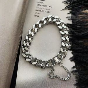 Produto Pulseira de aço titânio na moda hip hop corrente de metal larga pulseira prata clip-chain 19cm jóias presentes para mulheres homens com caixa de presente