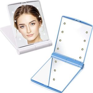 Lady LED Makeup Mirror Cosmetic 8 LEDs Folding Portable Travel Compact Pocket Mirrors Lights Lamps Multi Colors free ship high quality 10pcs