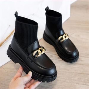 Autumn winter kids socks boots fashion childrens martin boots boys girl high leather shoes size 27-35