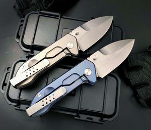 High Quality Strong ER Tactical Fold Knife D2 Satin Blade TC4 Titanium Alloy Handle Outdoor EDC Pocket Folding Knives With Plastic Box Package