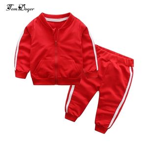 Jesień Moda Baby Girl Odzieżowa Bawełna Z Długim Rękawem Solidna Zipper Jacket + Spodnie 2 SZTUK S diesu Baby Boy Odzież Ustaw 220118