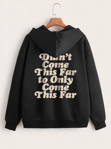 Slogan Graphic Zip Up Drawstring Hooded Sweatshirt A5no#