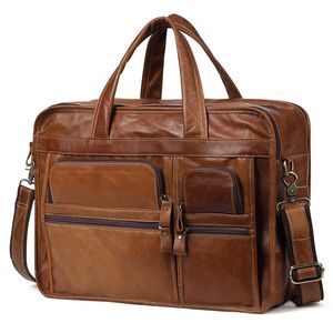 Mężczyźni Business Travel Prawdziwej skóry Torebki Duże A4 Biuro Laptop Messenger Torby na ramię