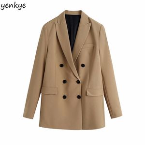 Moda Mulheres Dupla Breasted Blazer Colarado Colarinho Manga Longa Trabalho Wear Office Terno Elegante Casaco Plus Size Outono Outerwear 210514