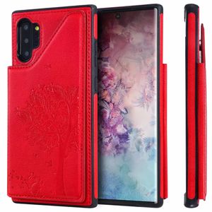 حالات الهاتف المقاومة للصدمات لـ Samsung Galaxy Note20 S21 S20 Ultra Note10 S10 Plus Cat Tree Encoring Pu Leather Kickstand Case مع فتحات البطاقة