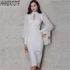 Spring Fashion Elegant Kvinnor Sexig Bodycon Pencil Meath White Dresses 210531