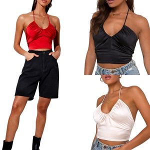 Women Tube Top Sexy Crop Camis Summer Pure Color Sleeveless Halter Neck Ruched Camisole For Lady Backless Vest Underwear 210522