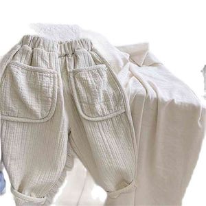 Детские брюки весенние мальчики из хлопка и льняные повседневные детские свободные All-Match P4257 210622