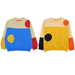 Kids Boys Girls Rib Knitted Sweater Geometric Pattern Sweatshirts O-neck Long Sleeve Pullovers Children Autumn Winter Outfits G1023