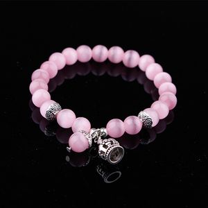 Strands Cat Eye Stone Crown Crystal Crack Bead Bracelet Luxury Charm Par Smycken Mäns och Kvinnors Julklappar