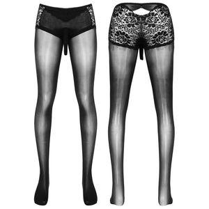 Meias Masculinas Meia-calça Elástica Masculina Lingerie Lingerie Exótica Transparente Meia Arrastão Fechada Dedos Dos Pés Leggings Apertadas