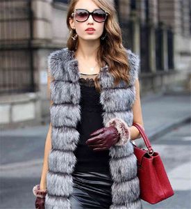 Gilet lungo in pelliccia sintetica elegante tinta unita con cerniera senza maniche caldo moda autunno inverno cappotto gilet in pelliccia da donna 211213