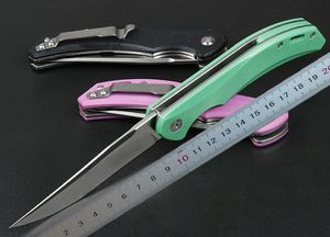 Top Quality Flipper Folding Knife 8Cr14Mov Satin Drop Point Blade G10 + Stainless Steel Sheet Handle Ball Bearing Fast Open Knives 3 Handles Colors