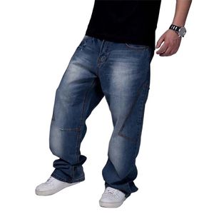 Män jeans breda ben denim byxor lös hip hop skateboard raka byxor harem baggy manliga kläder plus storlek 30-46 210716