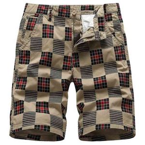 Sommar shorts Men100% Bomull Casual Men Bermuda Masculina Man Straight Plaid Zipper Pants Breeches Tactica 210716