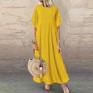 2021 donne prendisole vintage o-collo lungo maxi vestito femminile casual dot pinted estate spiaggia boho es vestidos robe y0823