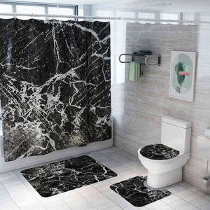 marmor tryckt mönster badrum dusch gardin piedestal rug lock toalett täcke matta glidande badmatta mattan set 211109