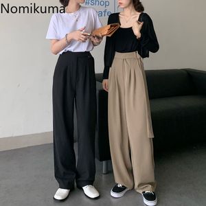 Nomikuma 한국어 빈티지 스트레이트 정장 바지 여성 솔리드 컬러 캐주얼 느슨한 높은 허리 pantalones femme all-match 바지 3D026 210514