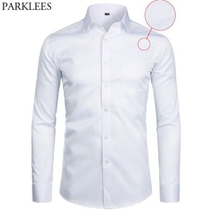 Camisa social branca masculina moda slim fit manga longa sólida casual masculina para trabalhar escritório com bolso S-8XL 210721