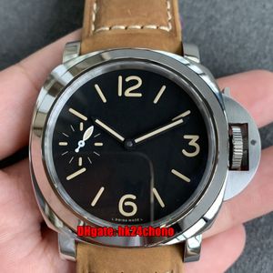 High Quality Watches HWF 44MM HW417 00417 Stainless Steel 6497-2 Mechanical Hand Winding Mens Watch Black Dial Leather Strap Gents Wristwatches