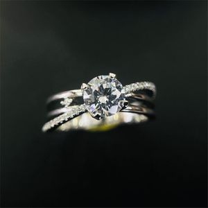 Doce bonito alianças de casamento simples jóias simples 925 esterlina prata 1ct corte redondo topázio branco topázio moissanite cz diamante festa eternidade mulheres nupcial presente