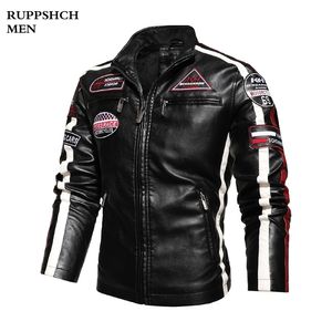 Mężczyźni Jesień Winter Business Casual Motorcycle Biker Skórzana Kurtka Ciepła Polar Kamuflaż Pu Faux Kurtki Płaszcz 210923