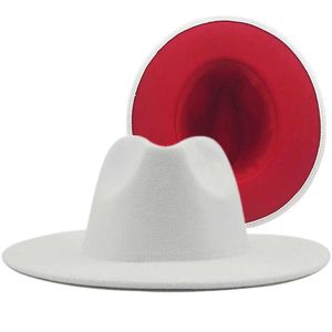 Trend Tan mit rotem Unterteil Patchwork Plain Wollfilz Jazz Fedora Hüte Herren Damen Wide Brim Panama Trilby Cowboy Cap für Party Q0805289V