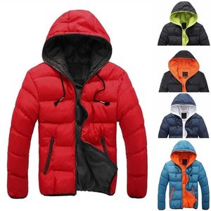 Mäns vinterfärgkollision Zipper Hoodie Cotton-Padded Jacket Coat Slim-Fit Kontraststygn med Hoode 211126