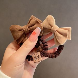 Korea Dongdamen Autumn and Winter New Color Flocking Bow Hair Circle Simple Temperament High Elastic Hair Binding Headrope gummi stränggåva