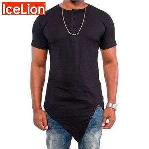 Icelion Sommar T-tröja Män Oregelbundet Hem Kortärmad T-shirt Fashion Button Collar Hip Hop Streetwear Topps Slim Fit Tshirt 210706