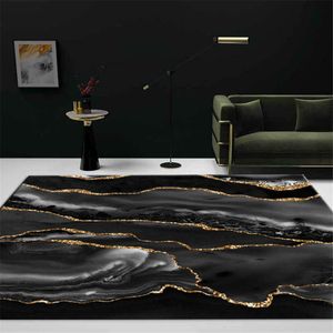 Luxury Black Gray Marble Carpet With Gold Line For Living Room Modern Home Decoration Coffee Table Rug Bedroom Bedside Mat Large 210928