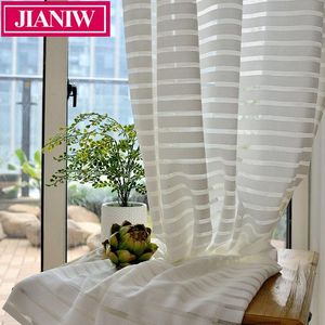 Zasłony zasłony Jianiw Semi koronki białe paski Sheer zasłony Tulle Voile Panel okno do salonu sypialni drzwi zamykają