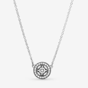 100% 925 Sterling Silver Vintage Circle Collier Naszyjnik Moda Biżuteria Zaręczyna Wesele Dokonywanie Dla Kobiet Prezenty