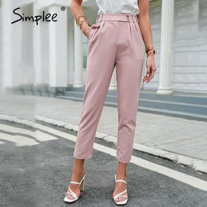 Office lady casual spring solid pencil pant Fashion female basic trousers Elegant drape zipper button pants 210707
