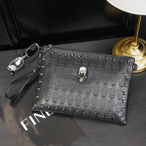 Designer Handbag Men Shoulder Bags punk skull rivet wrist bag Fashion multilayer Detachable shoulder strap side pocket HBP