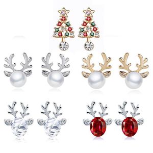 2021 Nowy 1 Pair Kobiety Xmas Prezent Elegancka Biżuteria Boże Narodzenie Pearl Deer Kolczyki Renifer Ear Stud