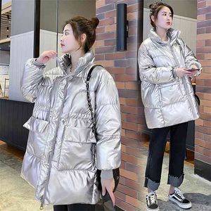 Winter Frauen Parkas Mode glänzender Stoff verdicken winddichte warme Jacken Mantel Outwear Schnee tragen Jacke S-XL 210524