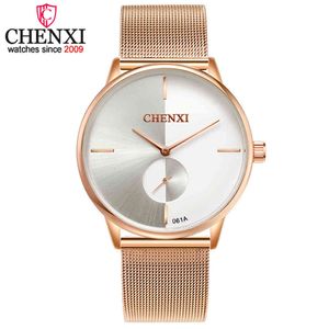 Chenxi Prosta para Zegarki UltraThin Quartz Wristwatches Wodoodporna Siatka ze stali nierdzewnej Mały wybieranie Analogowy Zegar Relogio Q0524