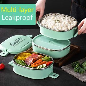 1 2 3 Layer Big Thermos Lunch Box Thermal Food Container Stainless Steel Leakproof Containers Bento 211104