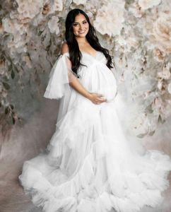 Bridal Fluffy Tulle Maternity Soodwear Suknie zdjęcia Shoot Custom Made Women Długie sukienki Plaża Birthday Party Szlafrok