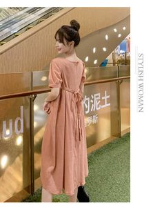 Varm! Pink Cotton Long Maternity Dress 2019 Ny sommarmode A-line Loose High midjeklänningskläder för gravida kvinnor Graviditet