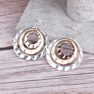 Dangle & Chandelier Triple Circle Drop Earrings Gold Color Hammered Metal Round For Women Winter Jewelry Arrival 2022 Wholesale E7786