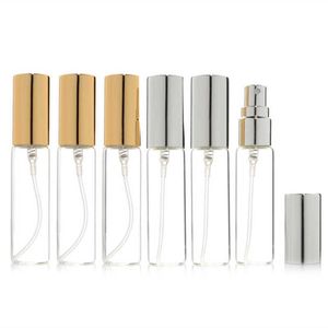 20 teile/los 5ML 10ML 15ML 20ML Transparente Dünne Glas Spray Flasche Probe Fläschchen Tragbare Mini Parfüm zerstäuber Gold Silber Kappe 211013