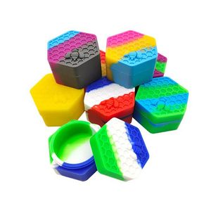 DHL Hexagon Honeycomb Bee Shape Contenitore per olio di cera Borsa Dab Vaso in silicone antiaderente Barattolo di silicone Contenitori portaoggetti colorati Custodia per attrezzi