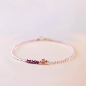 Beaded Strands Ultra-Fine 3mm Strawberry Quartz White Pink Crystal Bracelet Female 14K Lucky Beads Ultra-Fine Summer Design Sense Niche