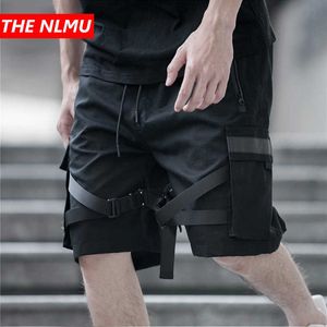 2019 Sommar Black Cargo Shorts Män Streetwear Hip Hop Casual Short Byxor Ribbon Design Man Homme Shorts Multi-Pocket WG313 x0628
