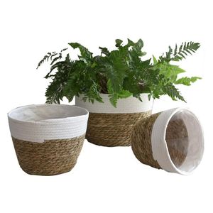 Storage Baskets 3Pcs Woven Flower Pot Cover Equipped With Internal Plastic Lining Durable Natural Planter Decoration