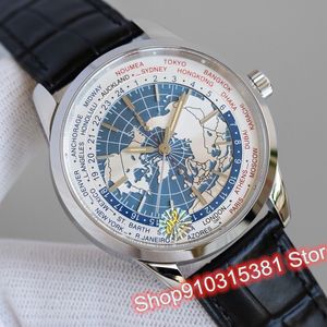 Mężczyźni Automatyczny Mechaniczny World Time Time Watch Zegarek Ze Stali Nierdzewnej Oryginalna Skóra Luminous Ziemia Fizyczna Obserwatorium